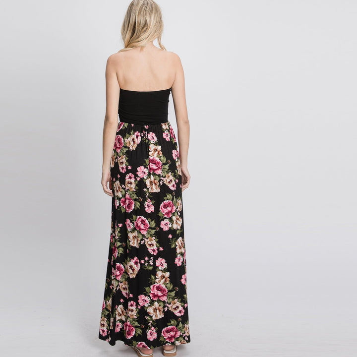 Color Block Floral Strapless Maxi Dress Image 6