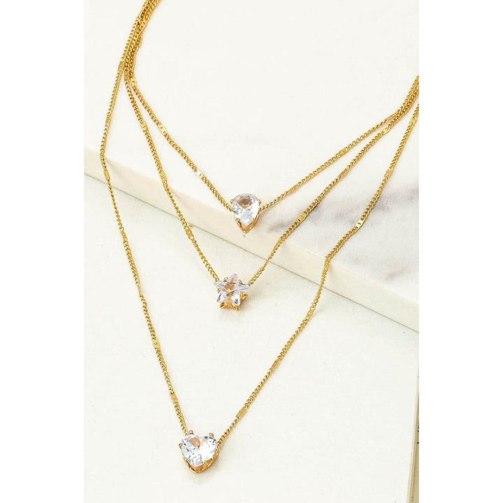 Clear Glass and Goldtone Star Pendant Trio Layering Necklace Set Image 1