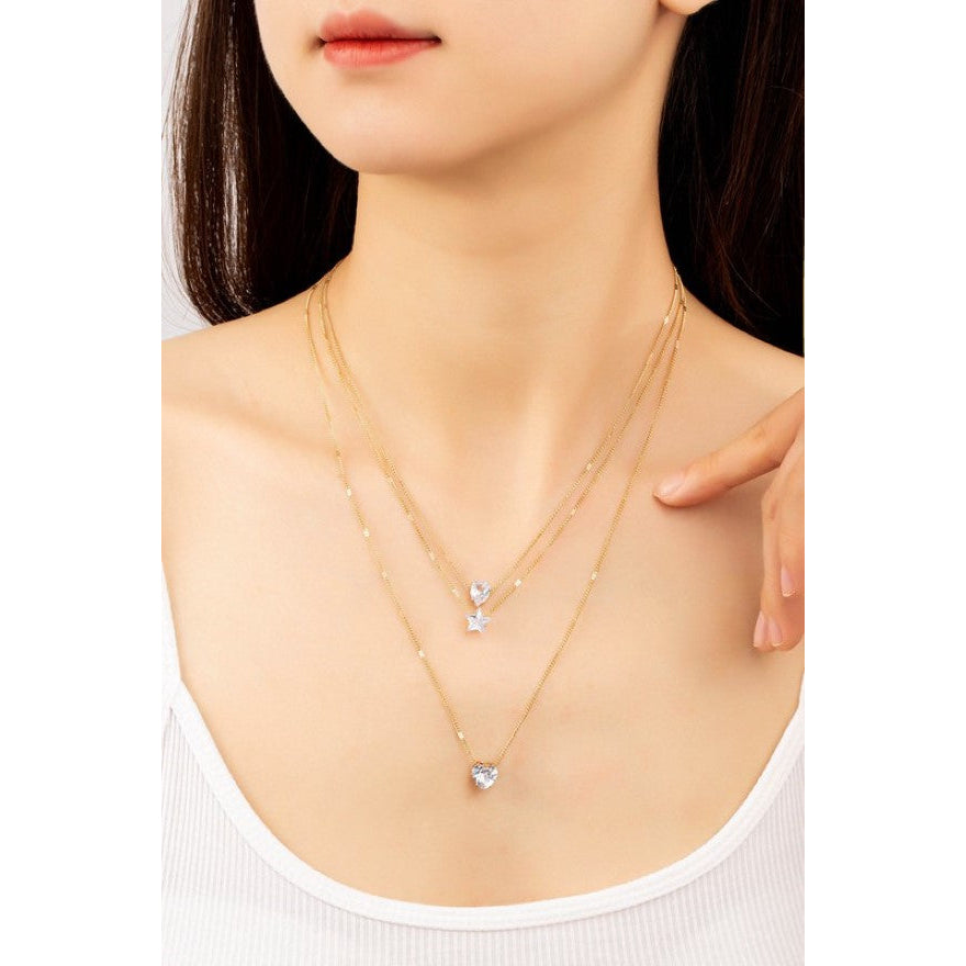 Clear Glass and Goldtone Star Pendant Trio Layering Necklace Set Image 2