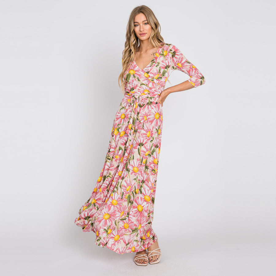 Coral Daisy Mammoth Venechia Maxi Wrap Dress Image 1