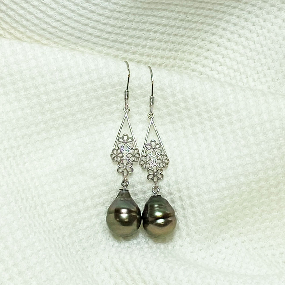 Corinne Tahitian Pearl Drop Flower Earrings Image 1