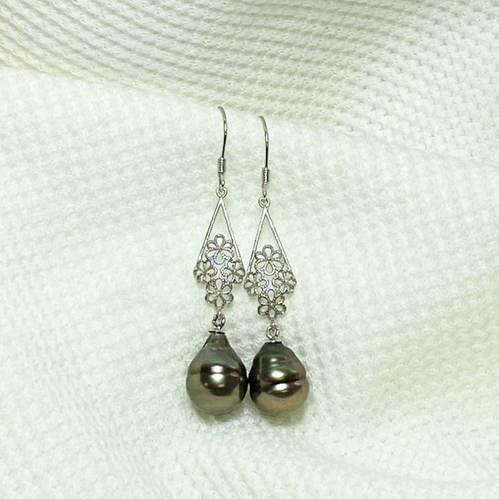 Corinne Tahitian Pearl Drop Flower Earrings Image 1