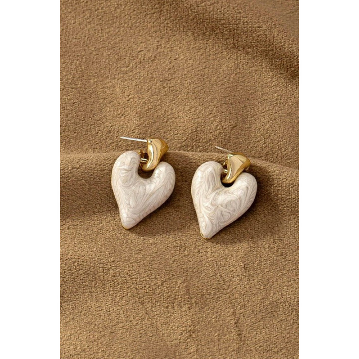 Cream Enamel Color Heart Drop Earrings Image 1