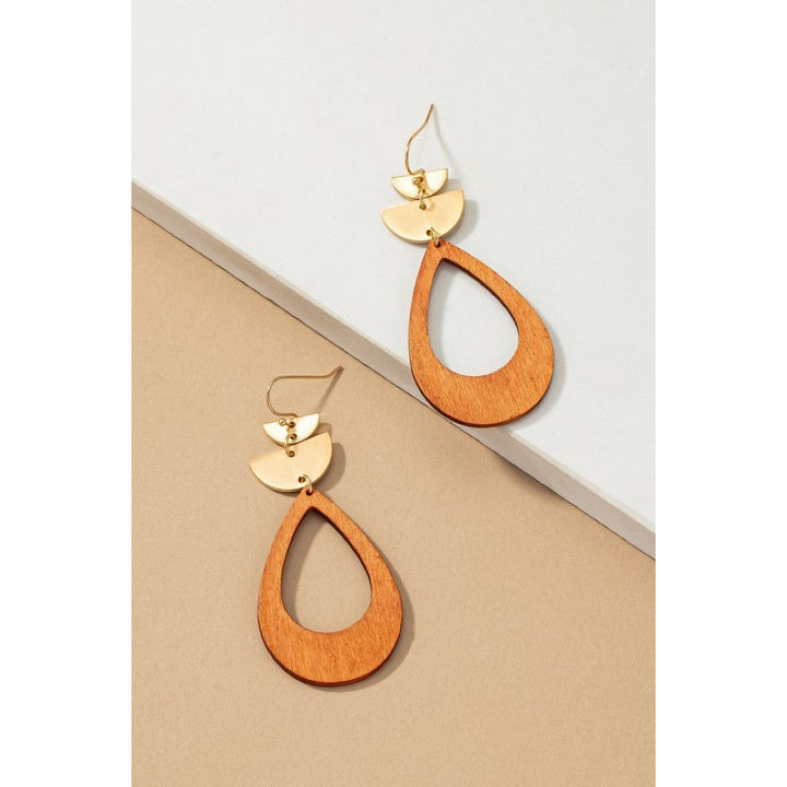 Cutout dangling wood teardrop earrings Image 1