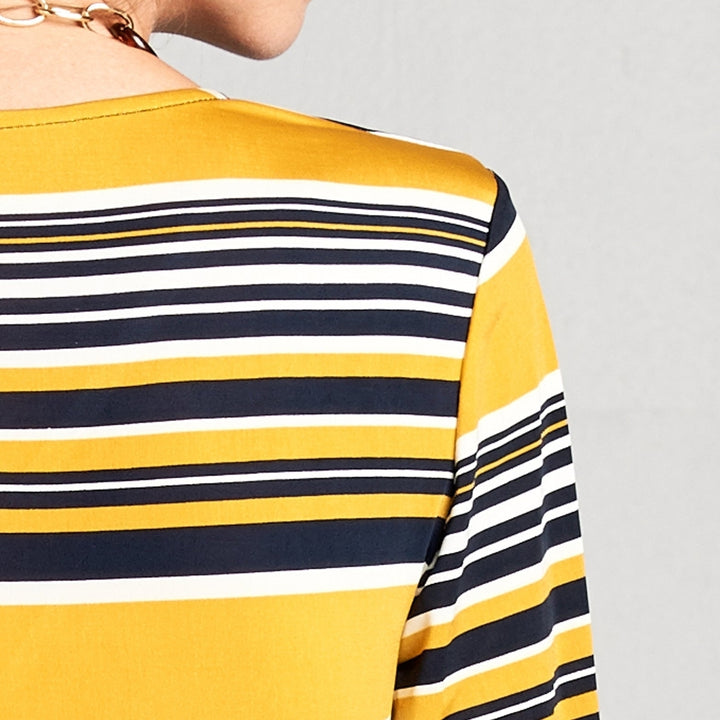 Cuffed Sleeve Venechia Yellow Stripe Dress Image 3