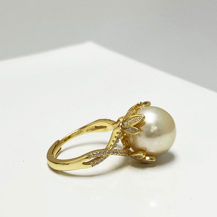 Audrey South Sea Gold Pearl Ring Sitting in a Golden Crown Image 1