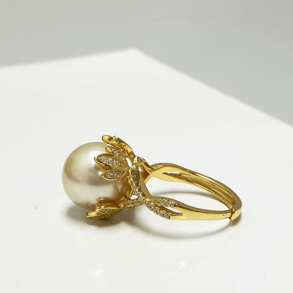 Audrey South Sea Gold Pearl Ring Sitting in a Golden Crown Image 2