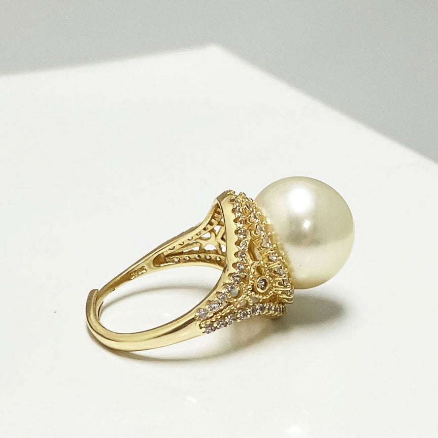 Ava South Sea Gold Pearl Pav Ring Image 1