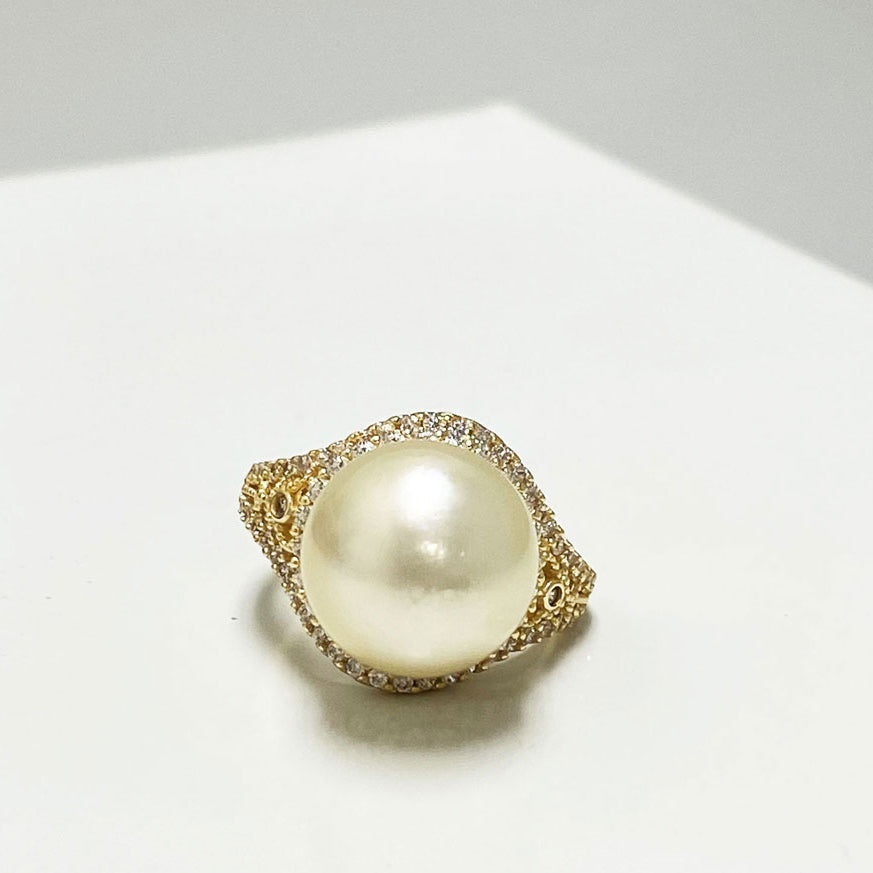 Ava South Sea Gold Pearl Pav Ring Image 3