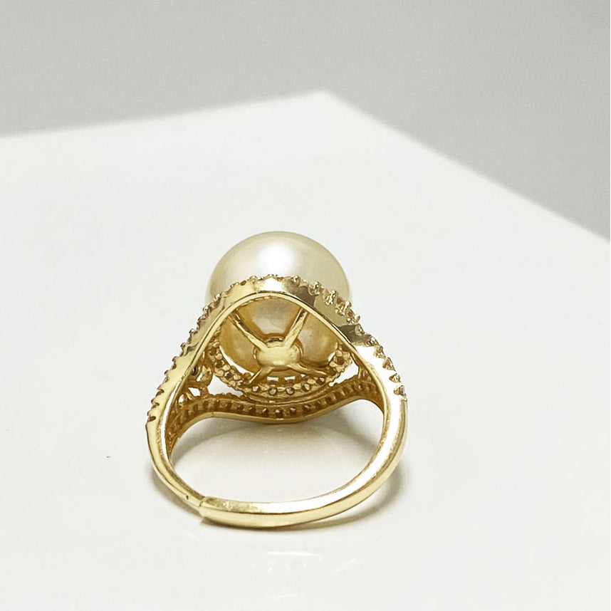 Ava South Sea Gold Pearl Pav Ring Image 4