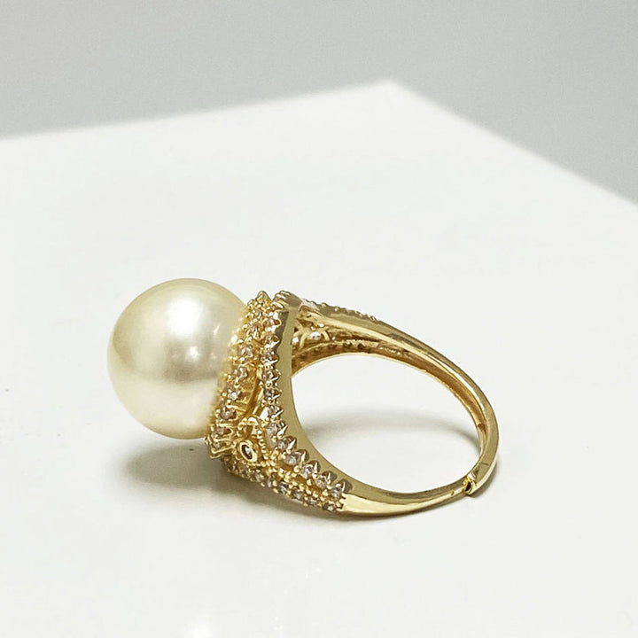 Ava South Sea Gold Pearl Pav Ring Image 4