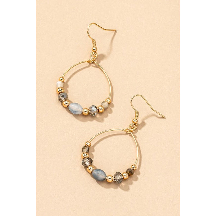 Beaded teardrop shape wire hoop earrings Image 1