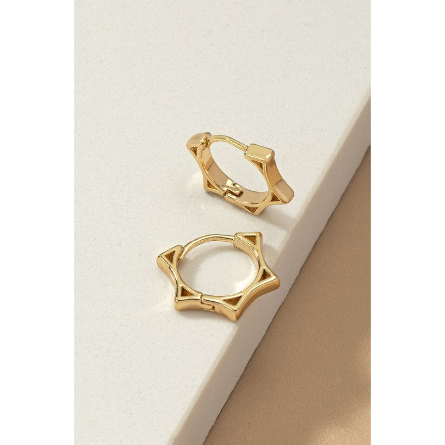 Brass star huggie hoop earrings Image 1