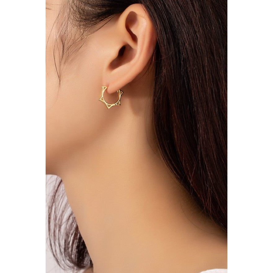 Brass star huggie hoop earrings Image 2