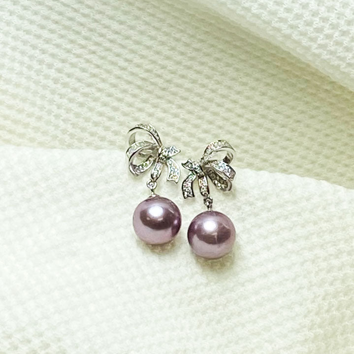 Caroline Half Bow Purple Pearl Earrings Image 1