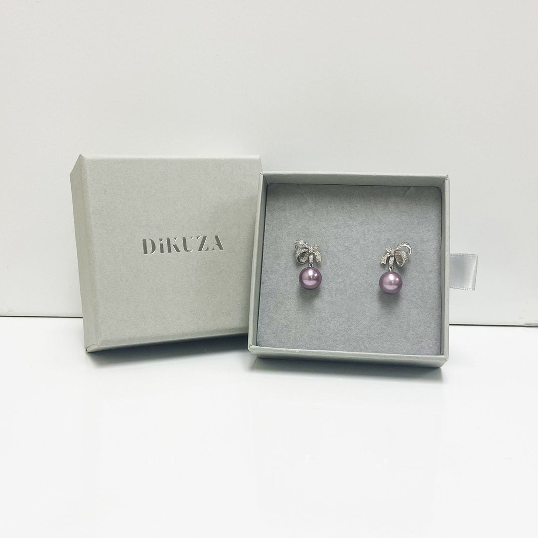 Caroline Half Bow Purple Pearl Earrings Image 3