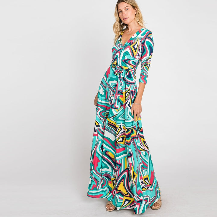 Aqua Water Color Venechia Maxi Wrap Dress Image 1