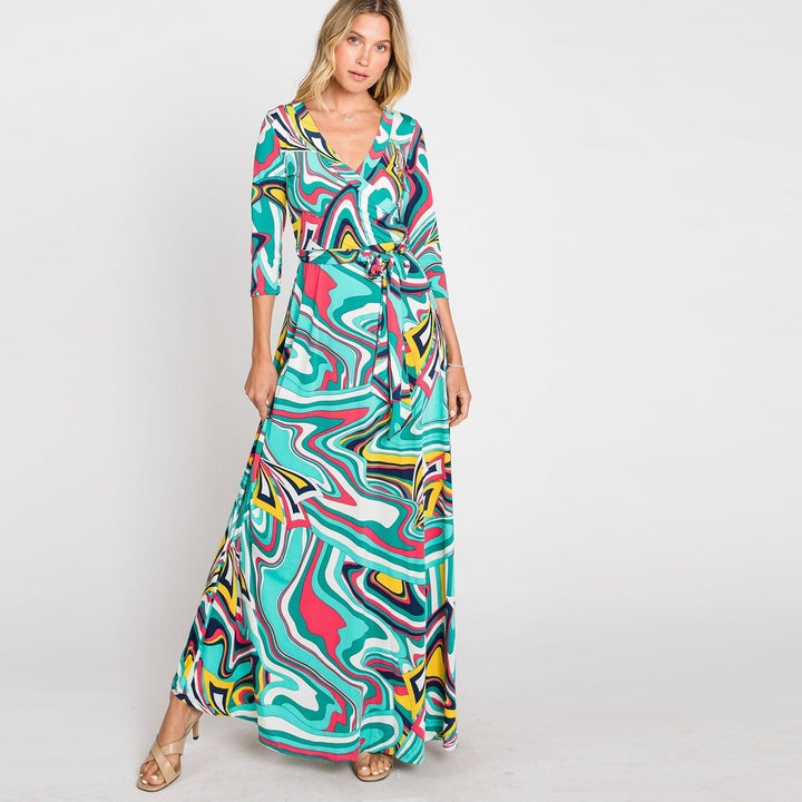 Aqua Water Color Venechia Maxi Wrap Dress Image 3