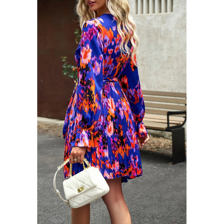 Artsy Floral V-Neck Pleated Dress Image 11