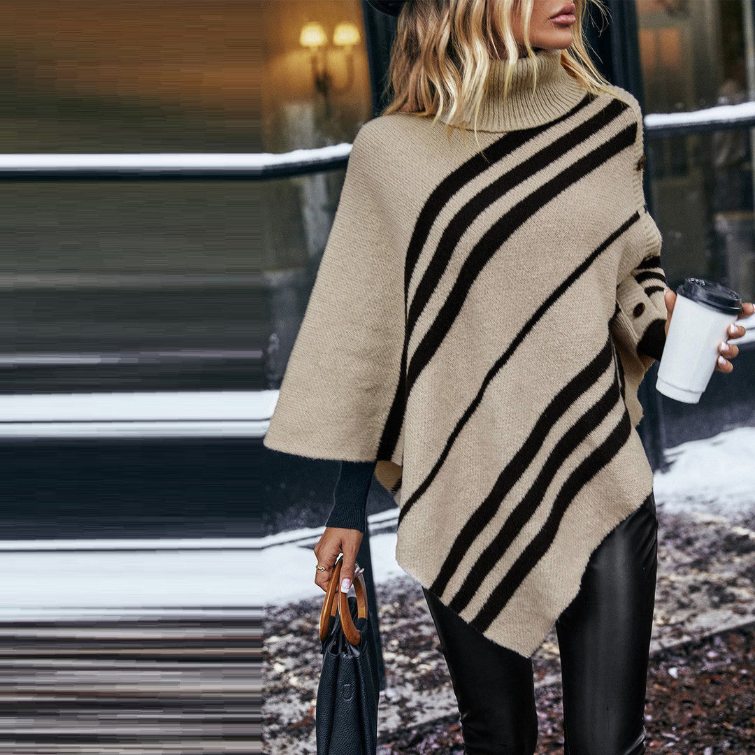 Asymmetrical Stripes Cozy Poncho Image 1