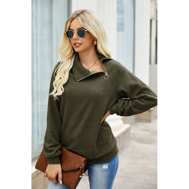 Asymmetrical Zipper Neck Sweater Image 4