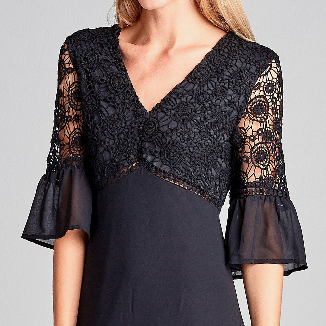 Bell Sleeve Medallion Lace Dress Image 3