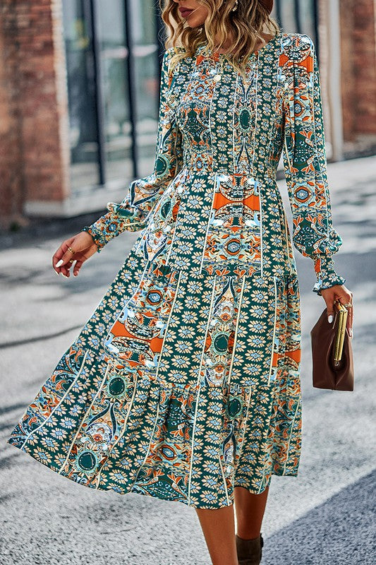 Boho-Boho Print Midi Dress Image 4