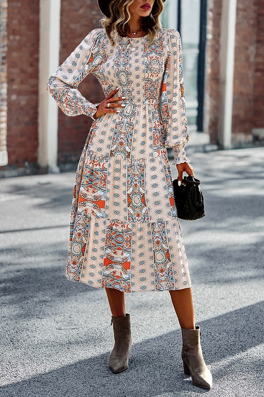 Boho-Boho Print Midi Dress Image 7