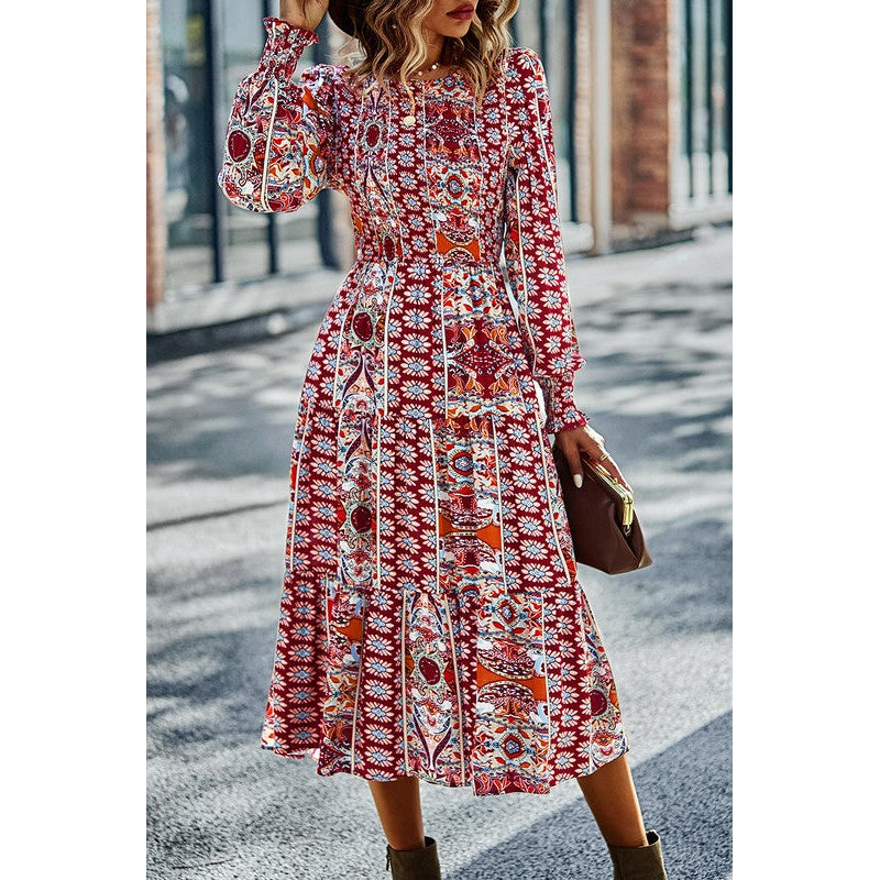 Boho-Boho Print Midi Dress Image 1