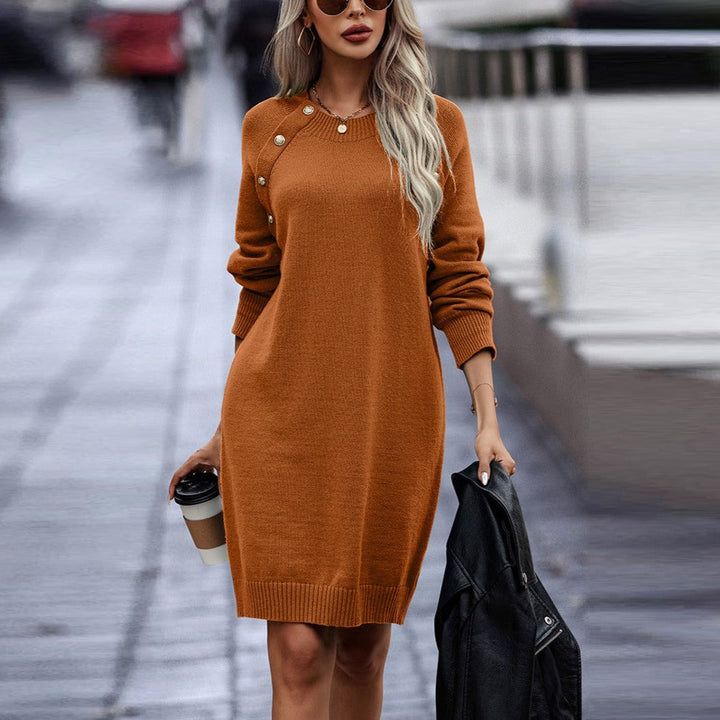 Button Raglan Sweater Dress Image 1