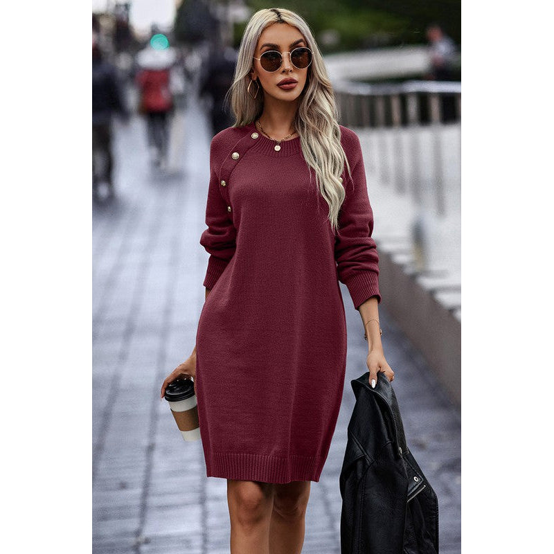 Button Raglan Sweater Dress Image 3