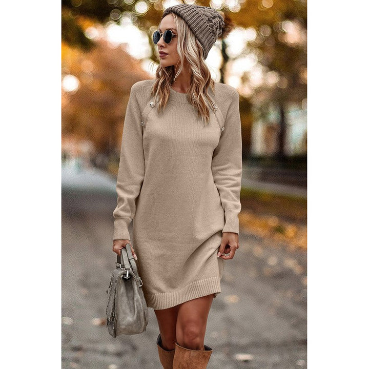 Button Raglan Sweater Dress Image 6