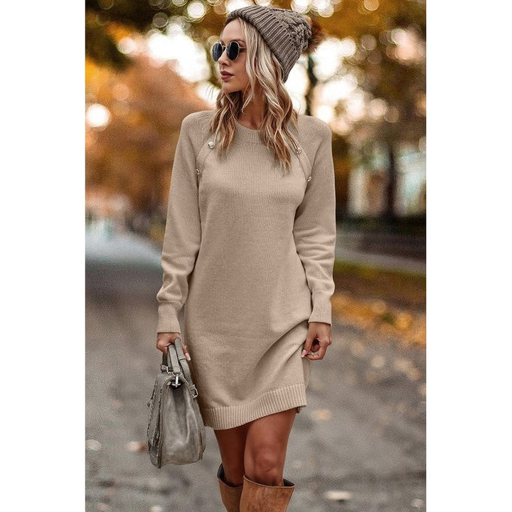 Button Raglan Sweater Dress Image 1