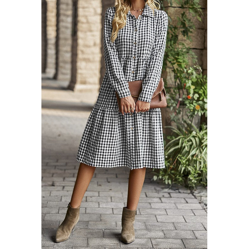 Button Front Tiered Midi Dress Image 8