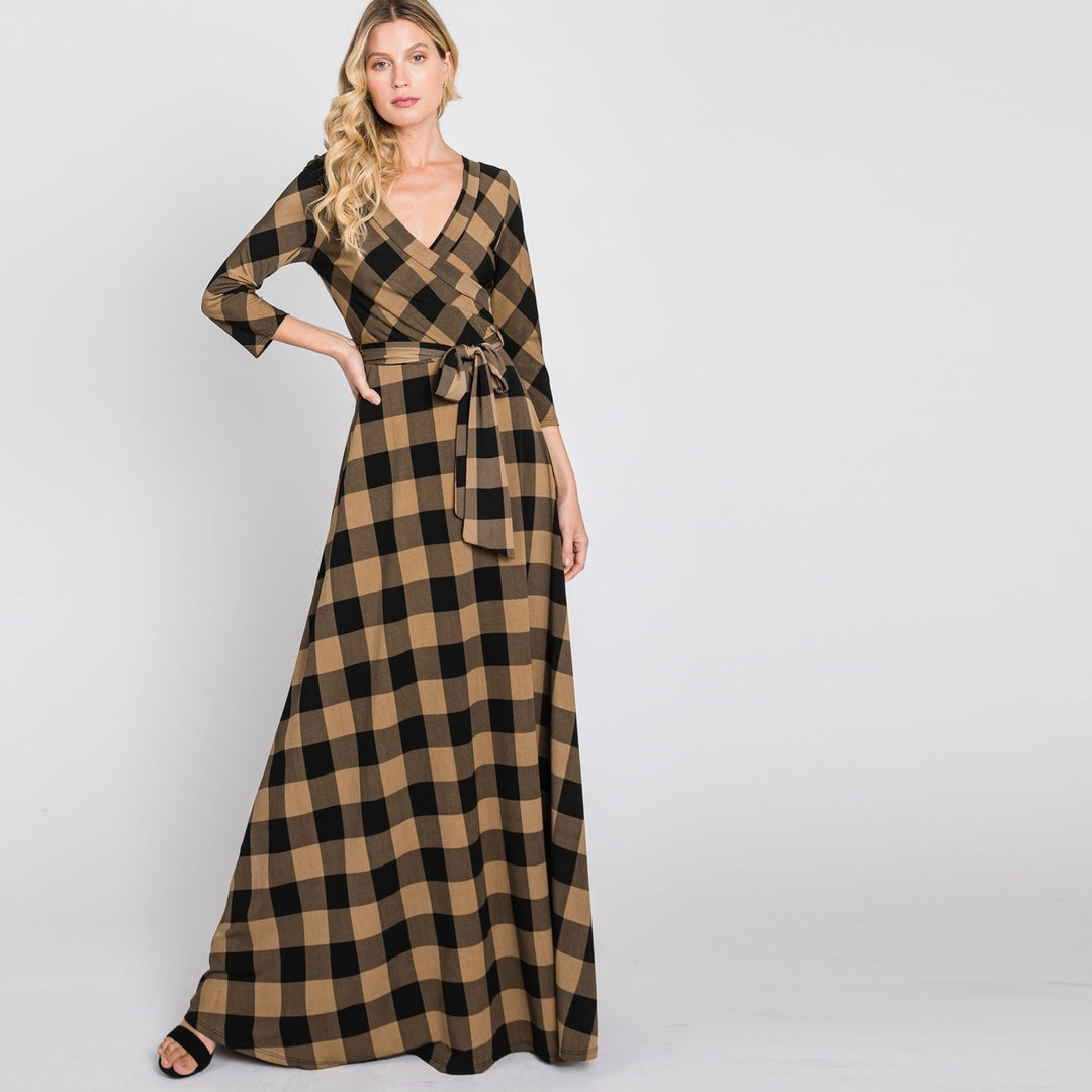 Camel Buffalo Plaid Venechia Maxi Wrap Dress Image 2