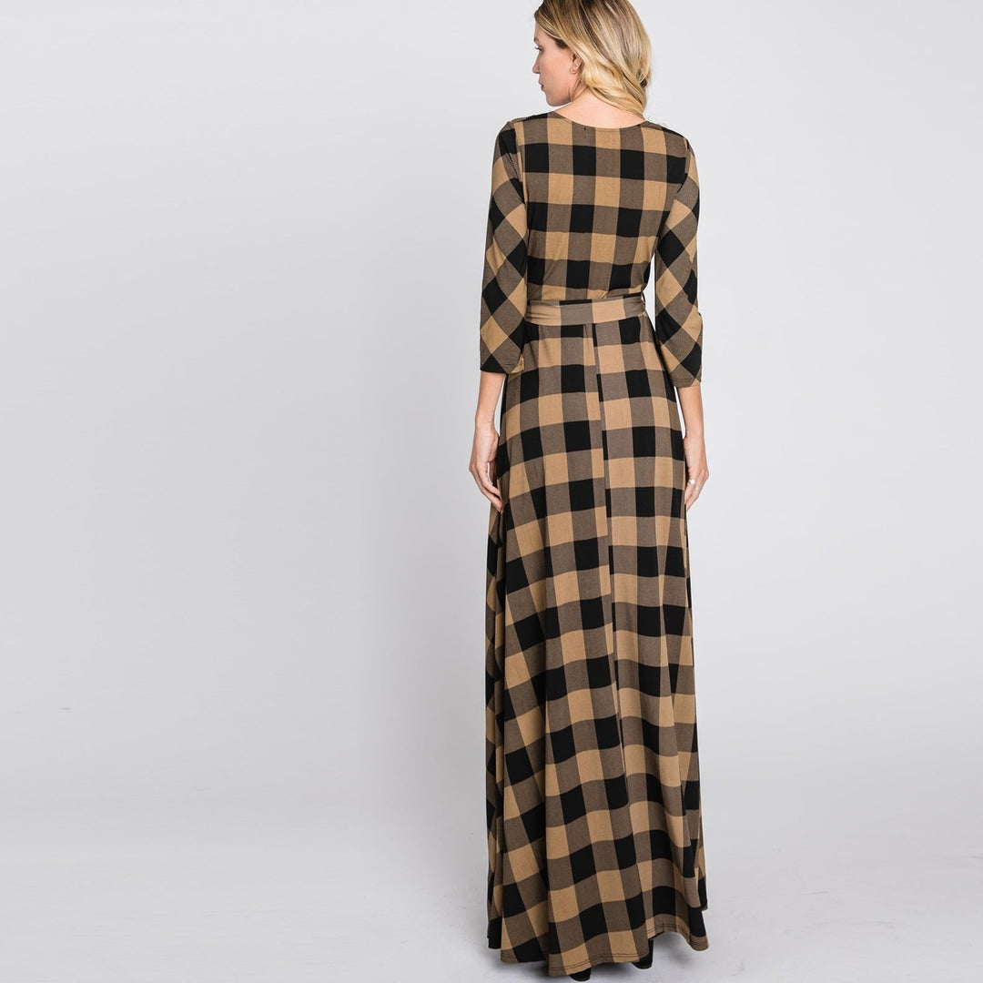 Camel Buffalo Plaid Venechia Maxi Wrap Dress Image 3