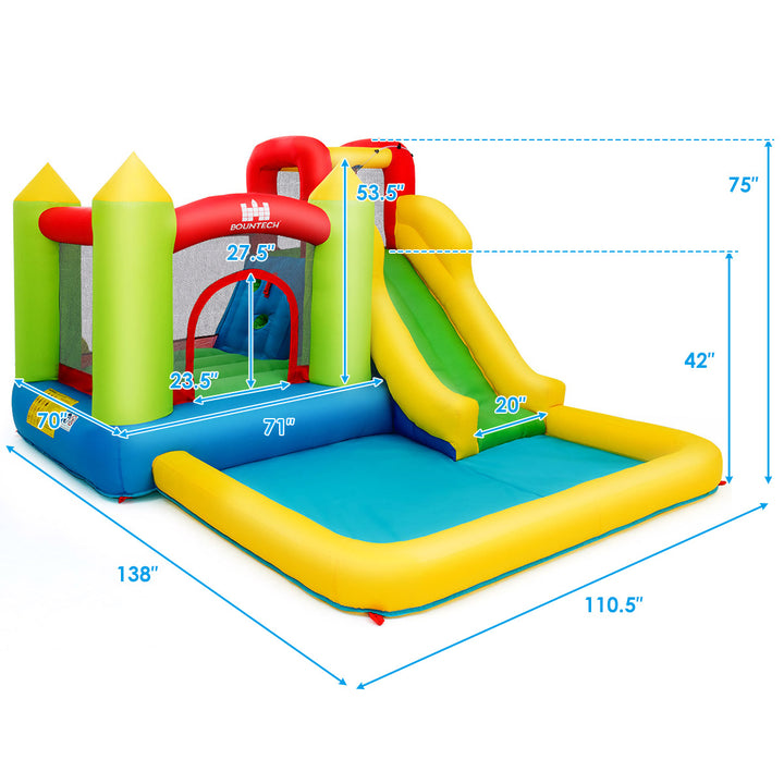 Inflatable Bounce House Water Slide Jump Bouncer with Climbing Wall and Splash Pool Blower Excluded Image 2