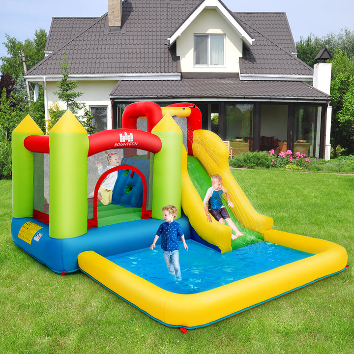 Inflatable Bounce House Water Slide Jump Bouncer with Climbing Wall and Splash Pool Blower Excluded Image 3