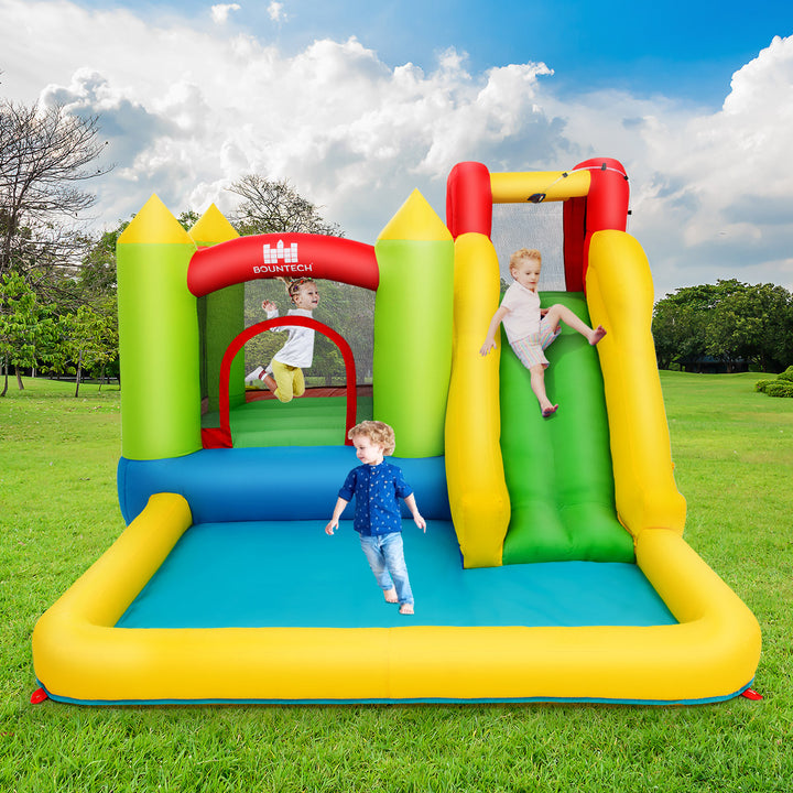 Inflatable Bounce House Water Slide Jump Bouncer with Climbing Wall and Splash Pool Blower Excluded Image 4