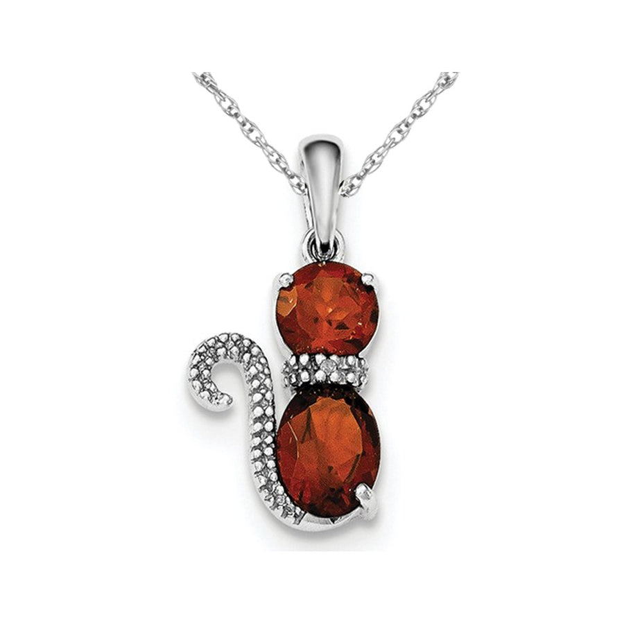 2.00 Carat (ctw) Natural Garnet Kitty Cat Pendant Necklace in Sterling Silver and Chain Image 1