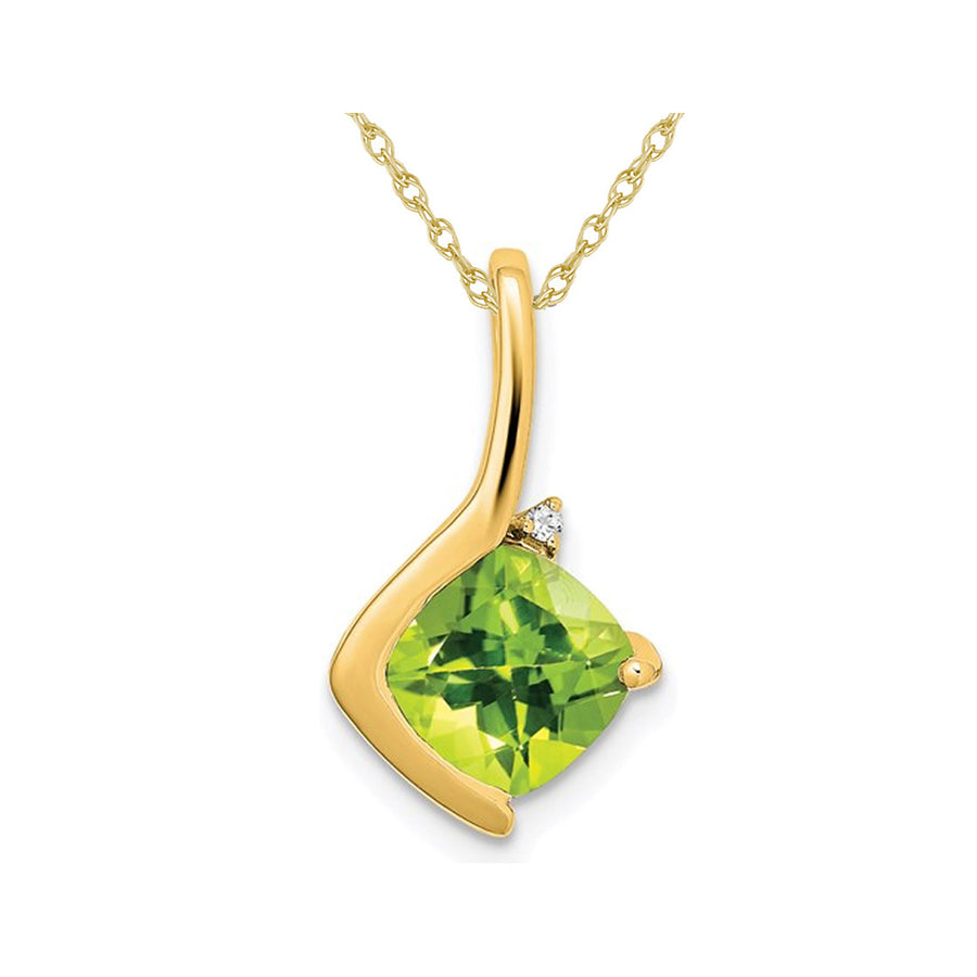 2.00 Carat (ctw) Natural Cushion-Cut Peridot Pendant Necklace in 14K Yellow Gold with Chain Image 1