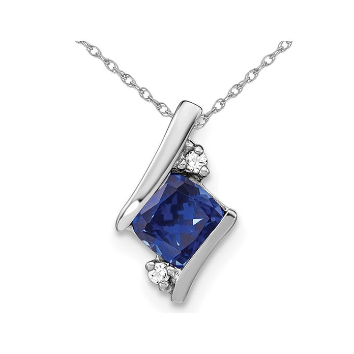 2/3 Carat (ctw) Lab-Created Blue Sapphire Pendant Necklace in 10K White Gold with Chain Image 1