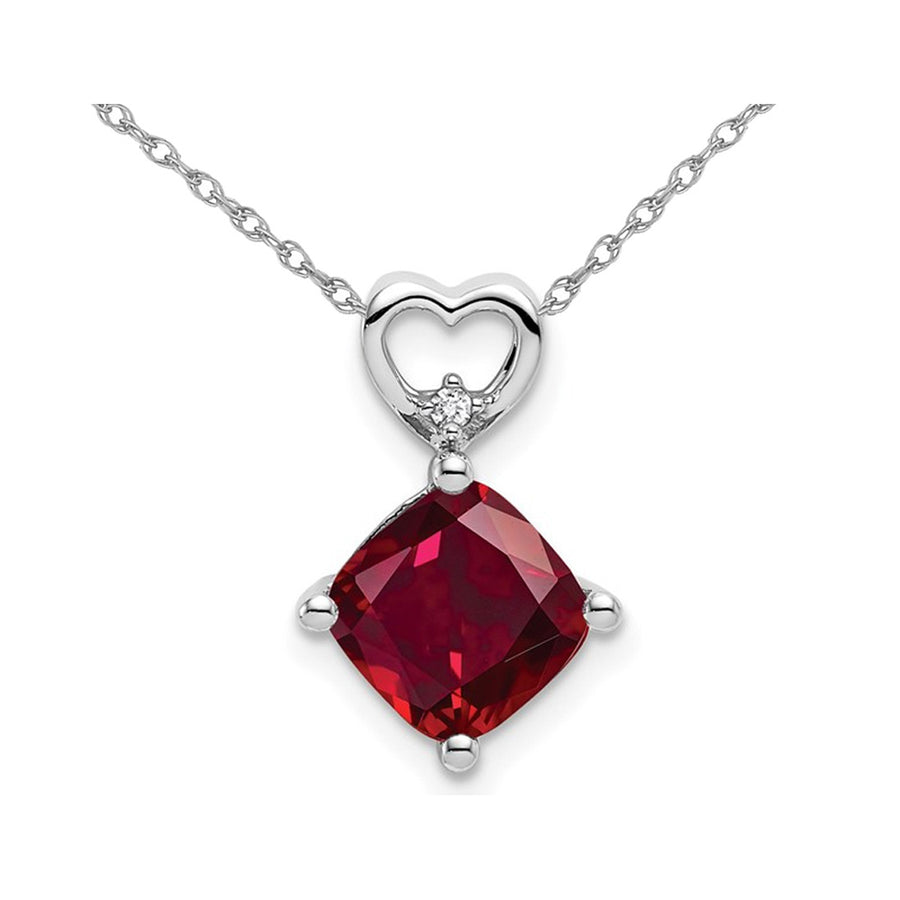 1.65 Carat (ctw) Cushion-Cut Natural Ruby Pendant Necklace in 14K White Gold with Chain Image 1