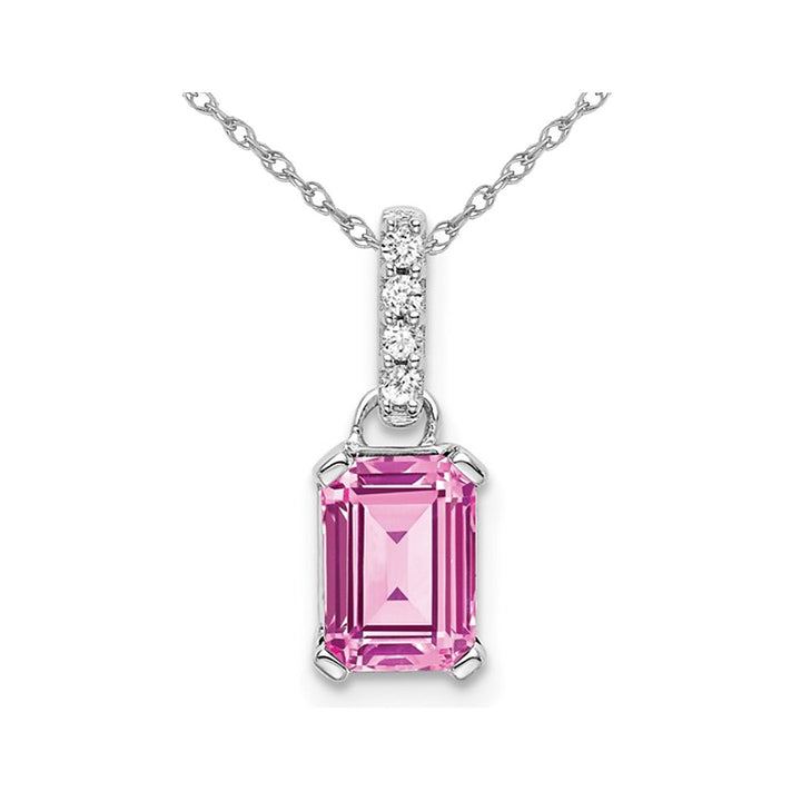 1.00 Carat (ctw) Lab-Created Pink Sapphire Emerald Cut Pendant Necklace in 10K White Gold with Chain Image 1