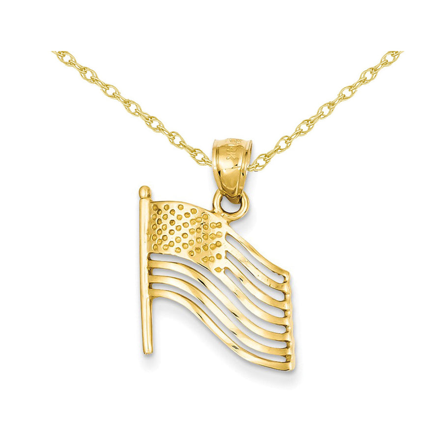 American Flag Pendant Necklace in 14K Yellow Gold with Chain Image 1