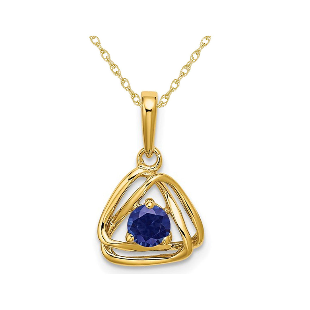 1/3 Carat (ctw) Lab Created Blue Sapphire Geometric Pendant Necklace in 14K Yellow Gold with Chain Image 1