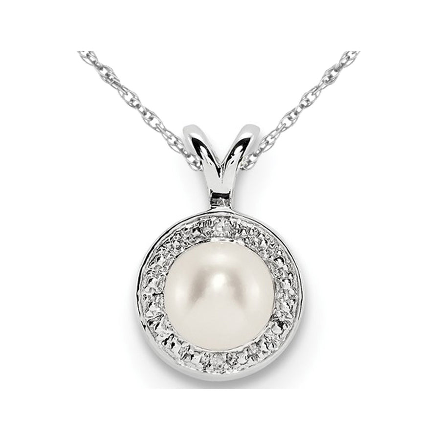 Solitaire White Cultured Freshwater Pearl 6mm Pendant Necklace in Sterling Silver with Chain Image 1