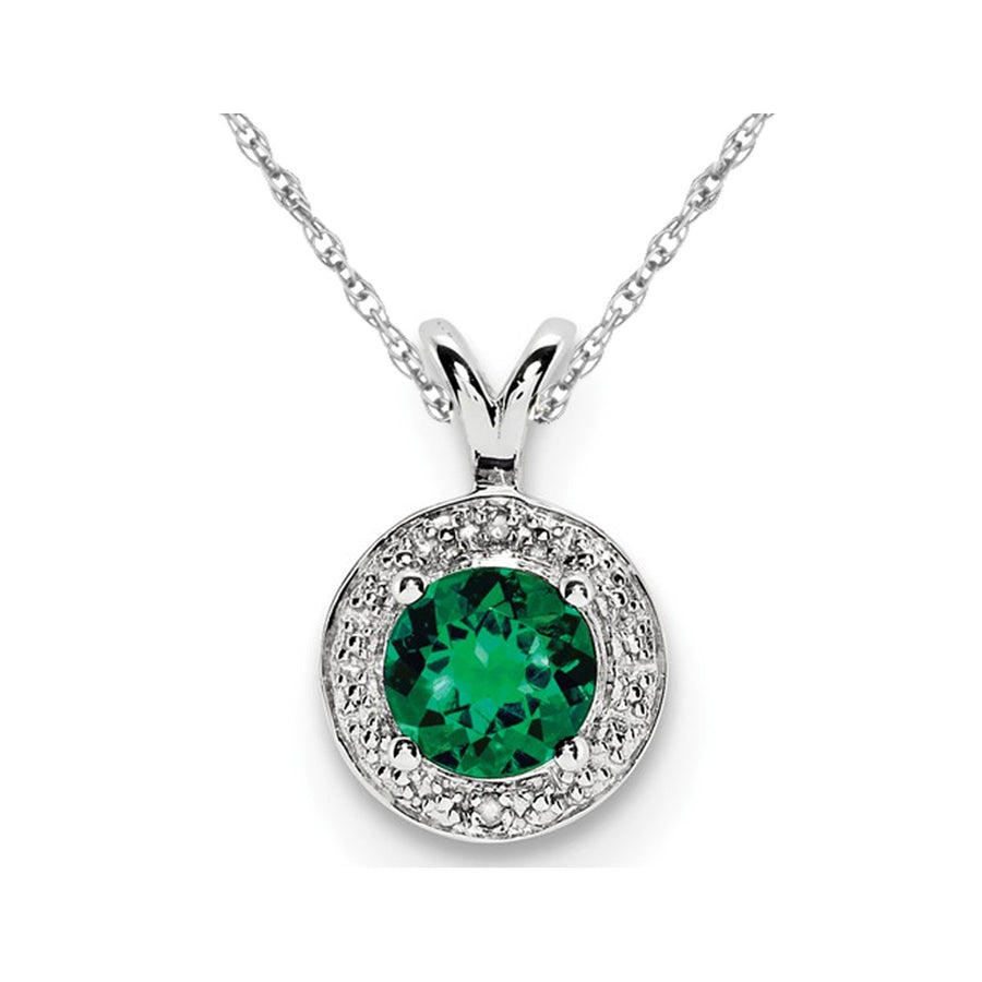 Lab Created Emerald Dangle Pendant Necklace in Polished Sterling Silver with Chain Image 1