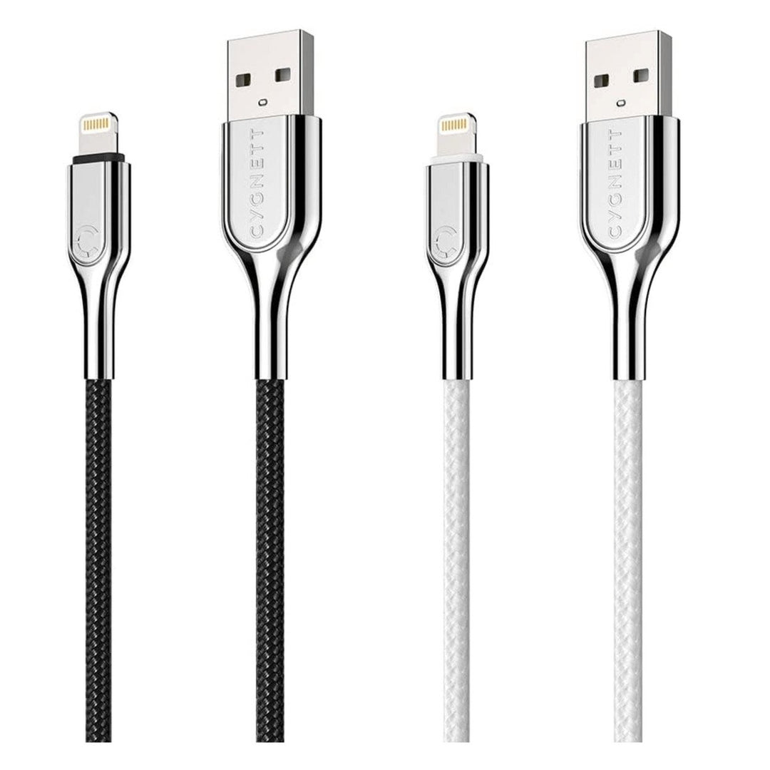 Cygnett Armoured 1M Lightning USB-A Braided Fast Charging Cable Black White Image 1