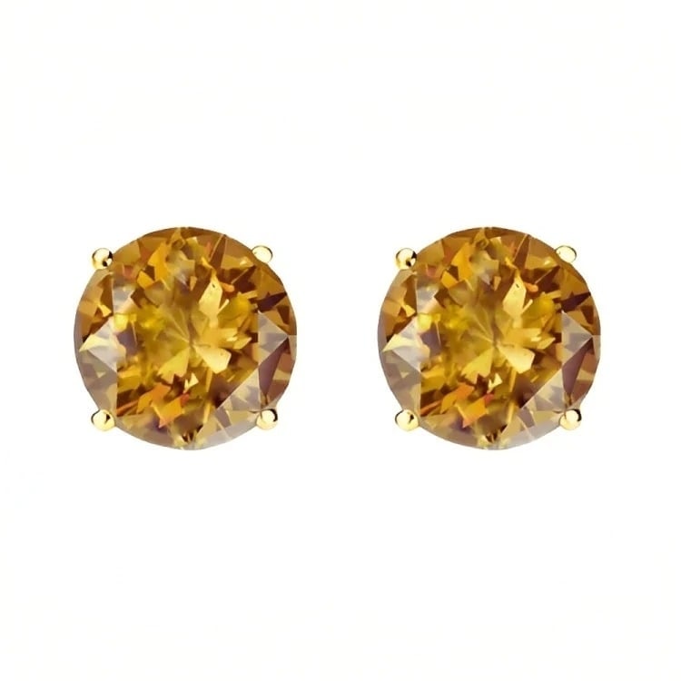 Paris Jewelry 18k Yellow Gold 2 Pair Created Citrine 4mm 6mm Round and Princess Cut Stud Earrings Plated Image 2